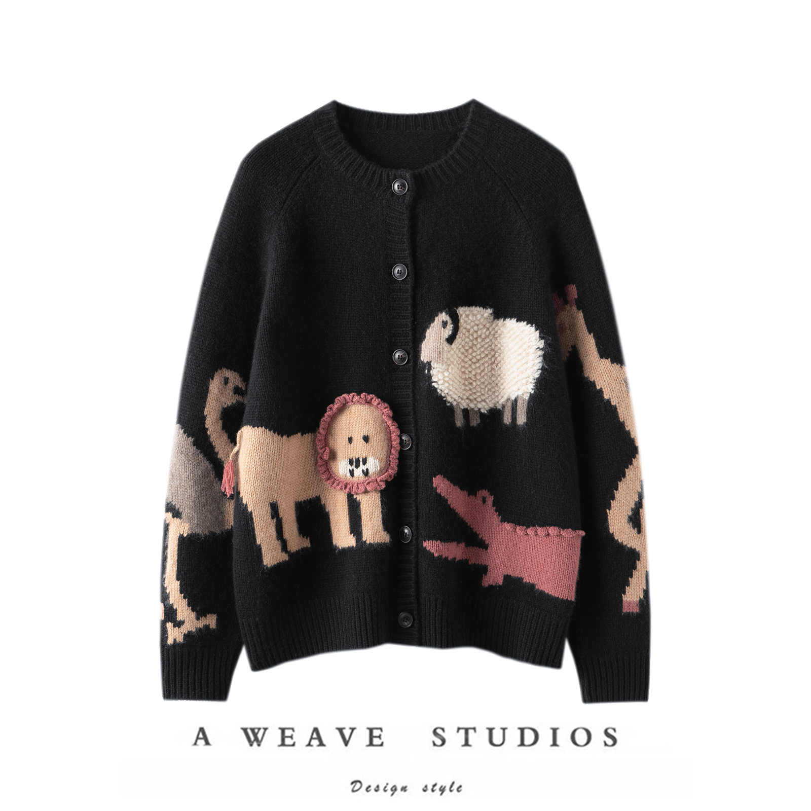 开衫圆领动物园系列羊绒衫