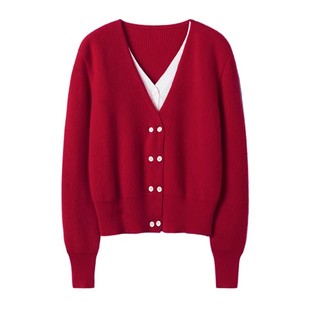 喜欢的直跺脚！双V领纯山羊绒开衫女纯羊绒毛衣针织开衫外套秋冬
