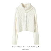 萨琪尼官方正品 衫 立领加厚麻花100%羊绒毛衣外套女新款 宽松短款