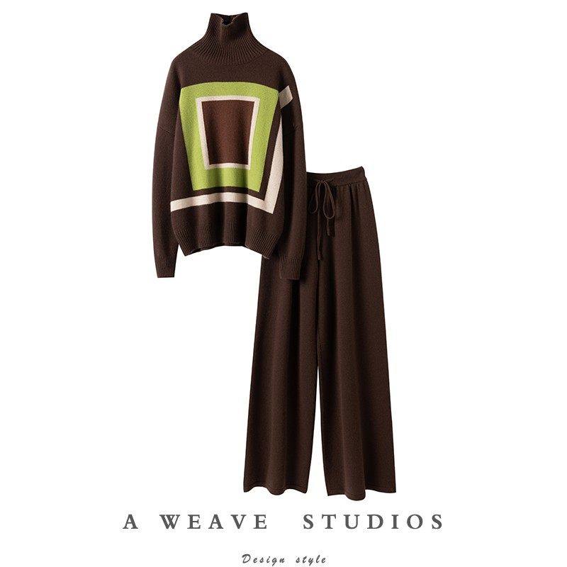 挚爱调性！大克重几何拼色高领羊绒衫女毛衣阔腿裤羊绒套装女加厚,女装/女士精品,羊绒衫,淘宝优惠券,粉丝福利购,淘宝优惠卷