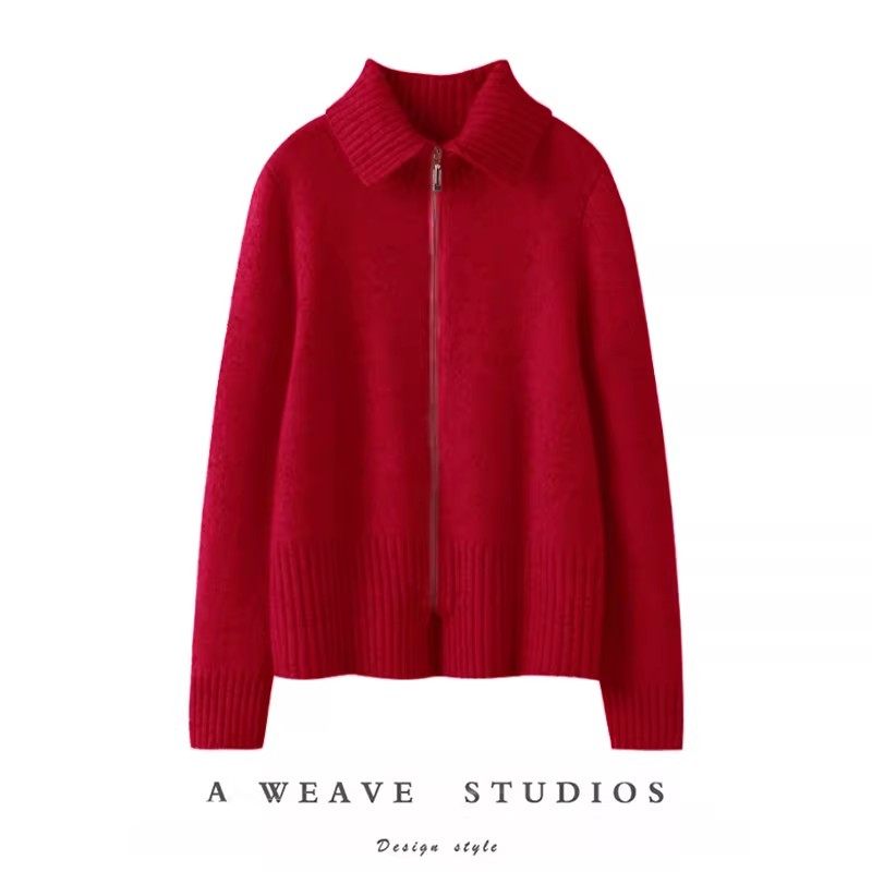 颜色狠美！加厚羊绒衫女开衫拉链翻领显瘦秋冬宽松点子纱针织外套,女装/女士精品,羊绒衫,淘宝优惠券,粉丝福利购,淘宝优惠卷