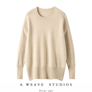 怦然心动~衣橱bi备~秋冬新款圆领羊绒衫针织衫慵懒打底宽松毛衣女