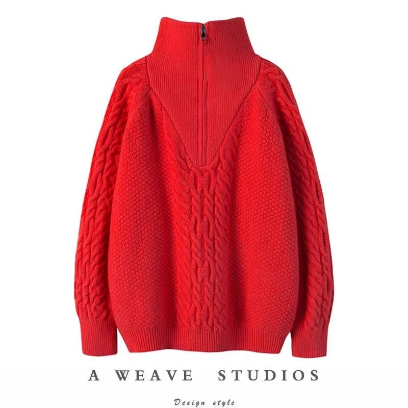 无可D替的美！奶蓝色纯山羊绒毛衣女2025宽松高领麻花半拉链开衫,女装/女士精品,羊绒衫,淘宝优惠券,粉丝福利购,淘宝优惠卷