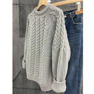 宽松套头针织衫 重磅女圆领长袖 83259 850克山羊绒 四种针法J考究