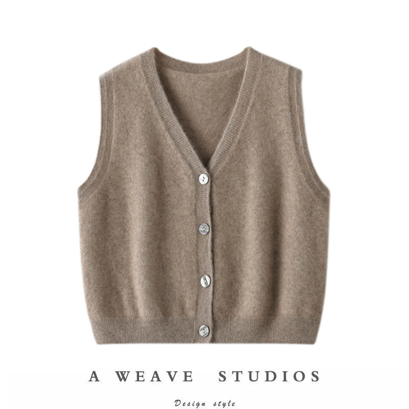 V领羊绒开衫背心女新款