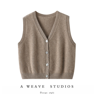 纯羊绒宽松针织马甲外穿 背心女新款 上身太好搭配 V领羊绒开衫