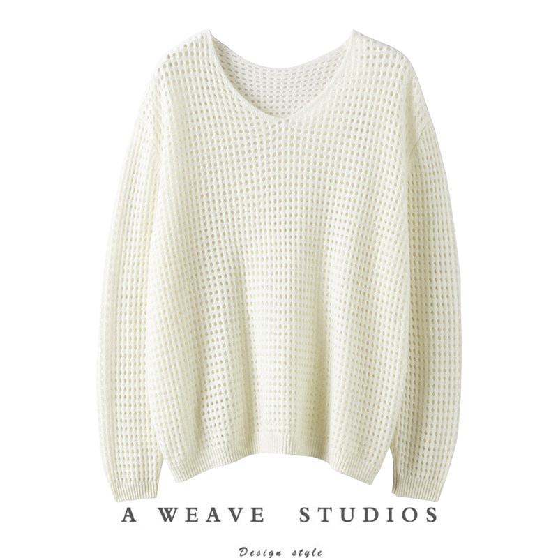 终究动了心啊！秋冬V领羊绒衫女镂空羊绒毛衣宽松罩衫空调衫