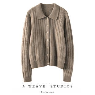 加厚100纯山羊绒衫女开衫翻领显瘦秋冬宽松短款时尚毛衣毛衫E2709