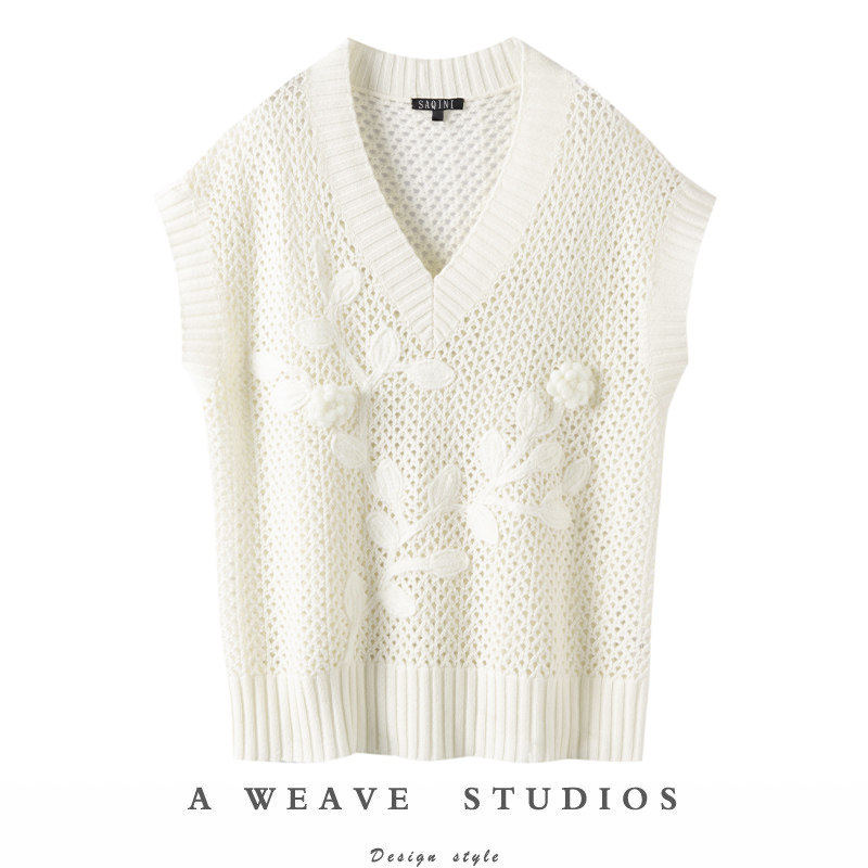 拿捏秋日氛围！静奢LORO风手工感勾花针织立体花叶刺绣羊绒马甲,女装/女士精品,羊绒衫,淘宝优惠券,粉丝福利购,淘宝优惠卷