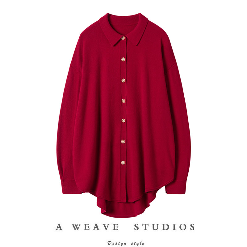 廓形衬衫羊绒衫中长款开衫P