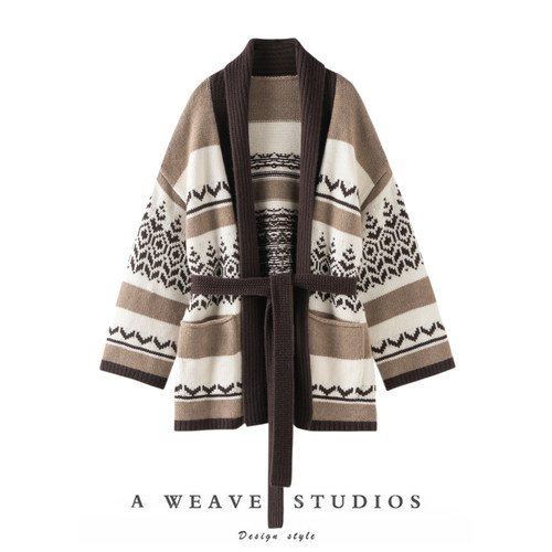 精致气质感~爱尔兰深冬系列100%羊绒费尔岛提花重磅针织开衫外套