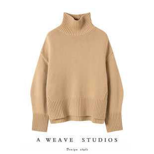 高端优雅拉满~高领栗色羊绒衫100%羊绒毛衣宽松加厚针织打底上衣