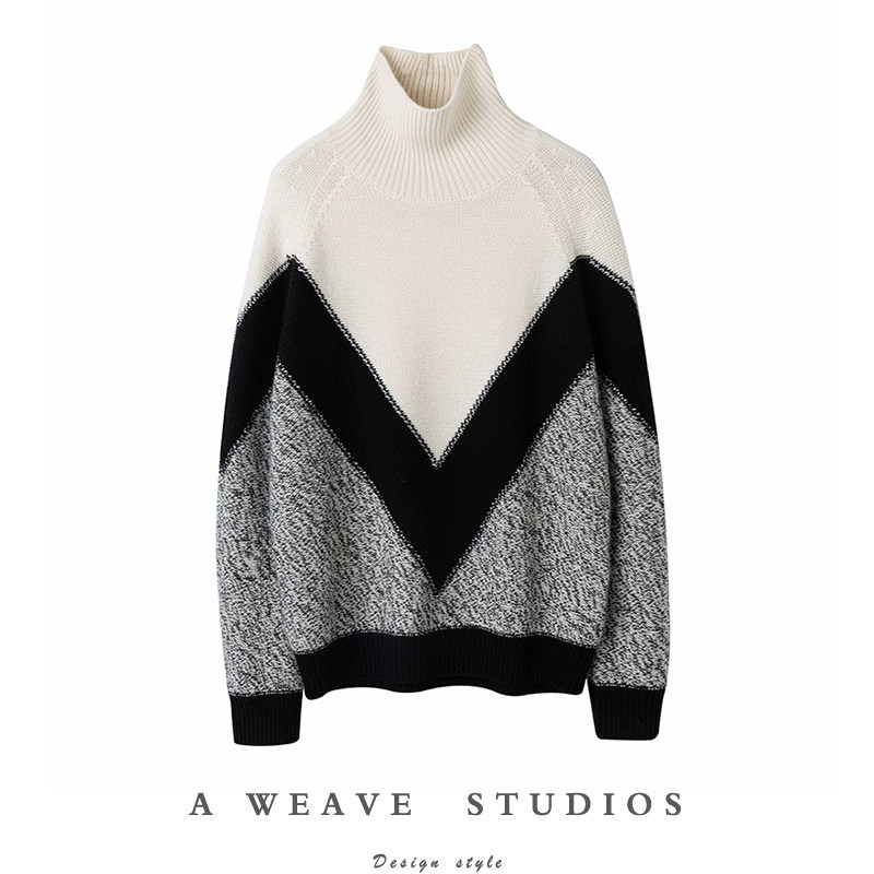 大N货！惊世好羊绒！惊艳美呆！高领撞色羊绒衫 32188