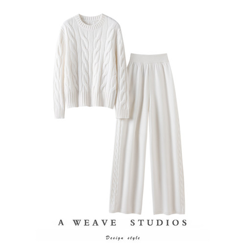 纯粹贵妇气场！加厚100%纯山羊绒衫女纯羊绒毛衣针织休闲直筒裤子