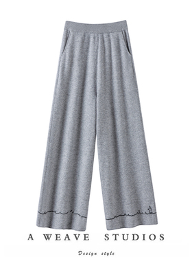 萨琪尼官方正品~联名款小兔子100%山羊绒针织裤子直筒阔腿裤