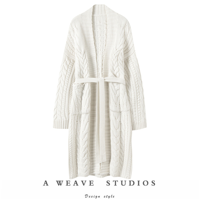 粗棒针廓形羊绒开衫长款外套