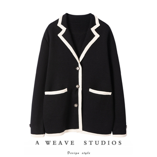 萨琪尼“永恒黑与白”100%纯山羊绒大克重西服式羊绒针织外套