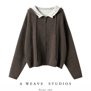 拼色100%纯山羊绒开衫 连帽羊绒衫 女外套 2025秋冬新款 CHAO好看