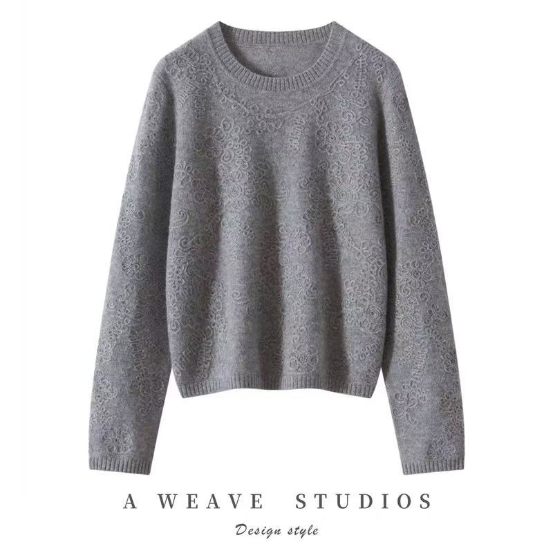 气质满分~100纯羊绒衫女韩系独特漂亮miu系别致提花毛针织衫上衣