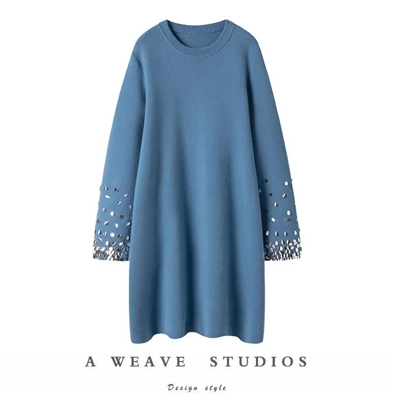 萨琪尼“奢华感日常”100%纯山羊绒手工珠片廓形针织连衣裙女,女装/女士精品,羊绒衫,淘宝优惠券,粉丝福利购,淘宝优惠卷