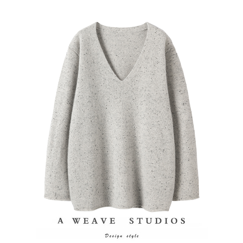 纯山羊绒宽松针织V领羊绒毛衣女
