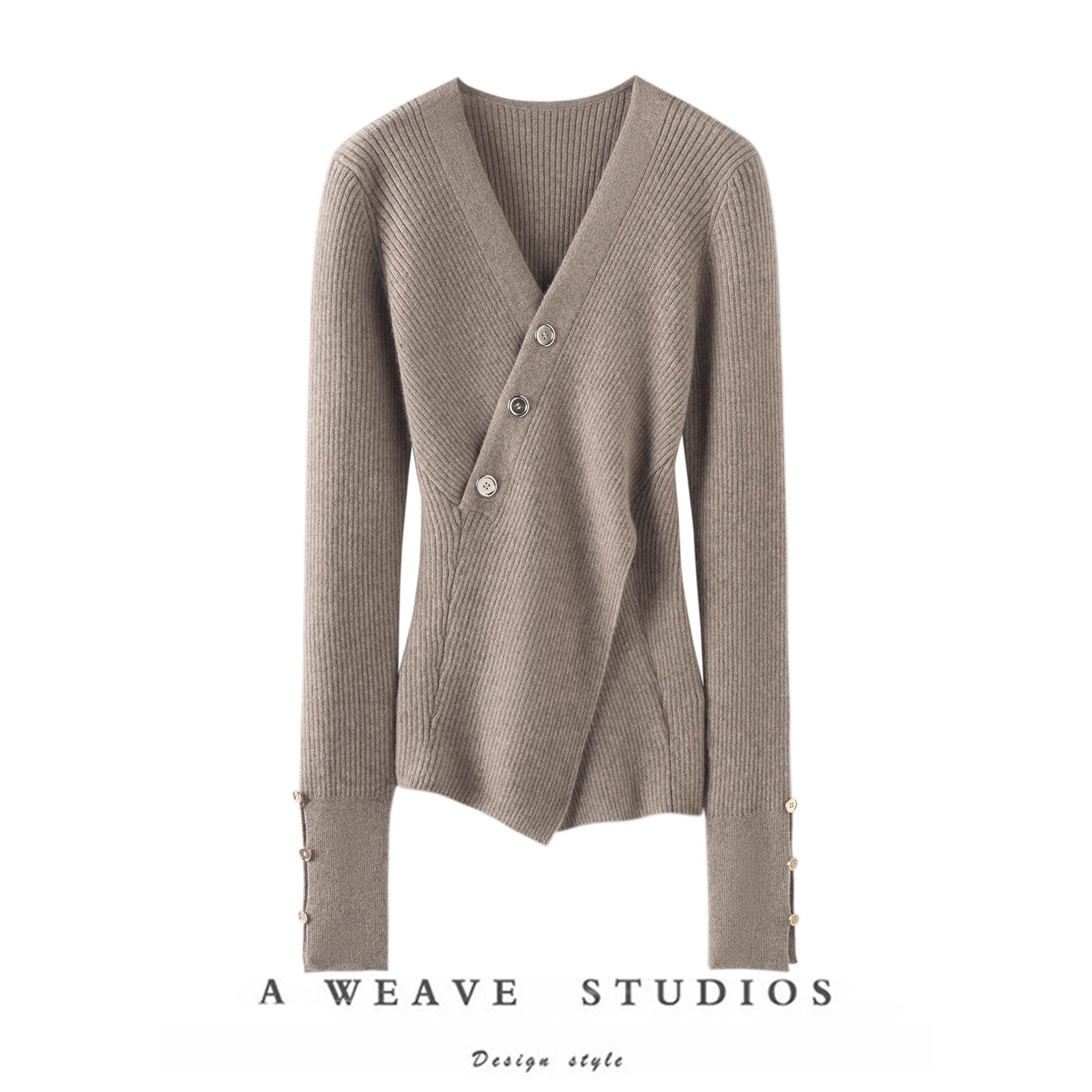 设计师腔调~V领100%纯山羊绒衫女纯羊绒毛衣针织衫修身打底衫