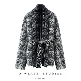 针织开衫 长久伴你左右 100%羊绒拉绒水墨画风中领设计高级慵懒款