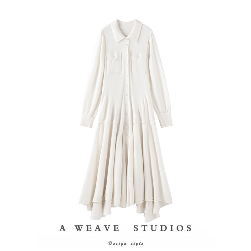 气场瞬间爆棚！纯山羊绒衫女长款连衣裙子羊绒毛衣针织开衫大摆裙