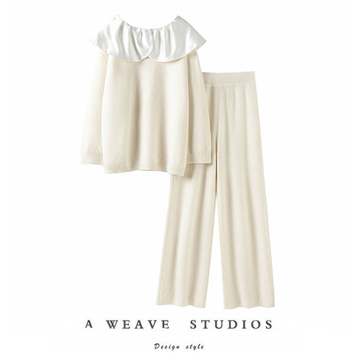 强烈安利!加厚绸缎领羊绒衫女一字肩纯羊绒毛衣直筒阔腿裤套装,女装/女士精品,羊绒衫,淘宝优惠券,粉丝福利购,淘宝优惠卷