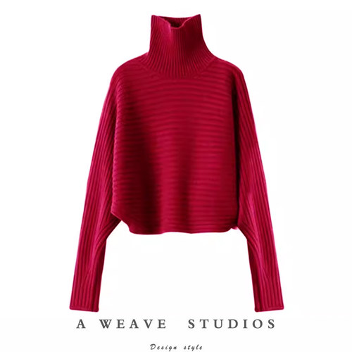 出镜率爆高！车厘子红100%纯山羊绒高领加厚短款针织秋冬毛衣