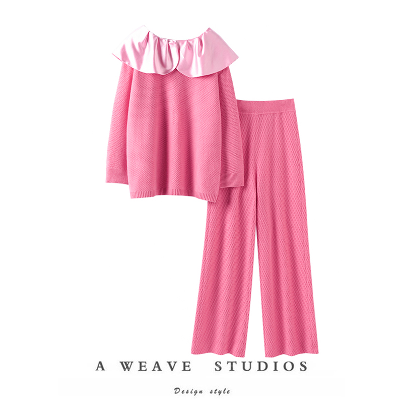 纯羊绒毛衣直筒阔腿裤套装