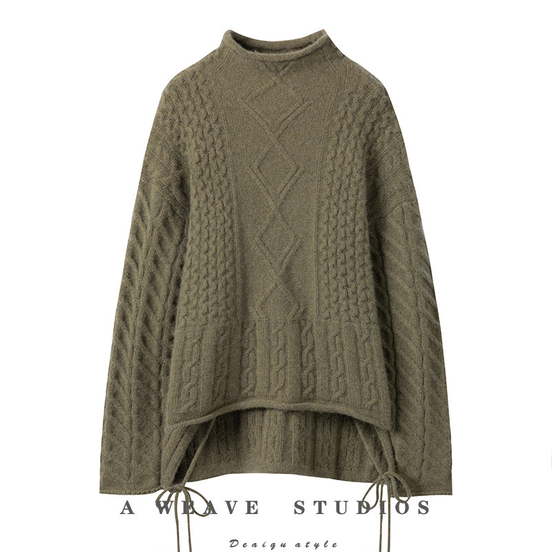 重磅系列，绞花羊绒，时髦枯绿色羊绒衫女加厚纯羊绒毛衣慵懒风,女装/女士精品,羊绒衫,淘宝优惠券,粉丝福利购,淘宝优惠卷