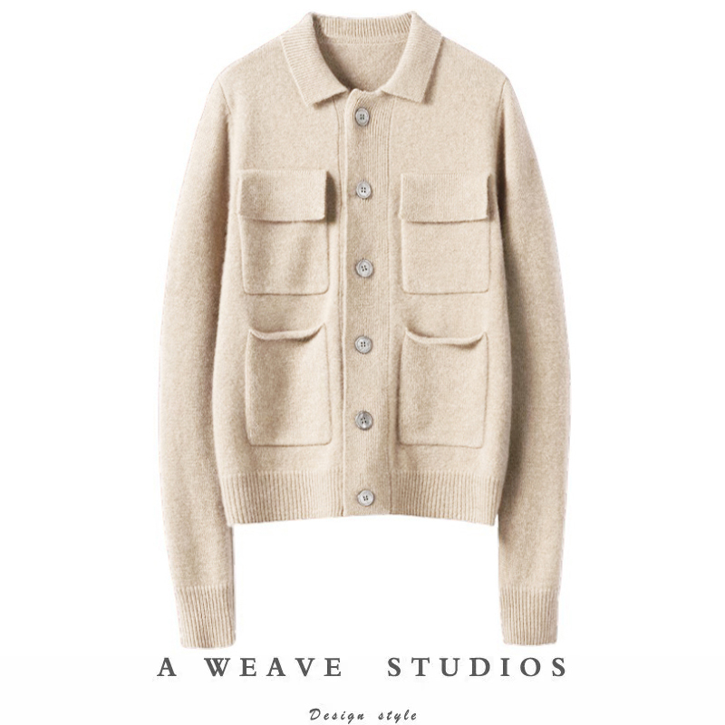 100%山羊绒翻领四口袋羊绒