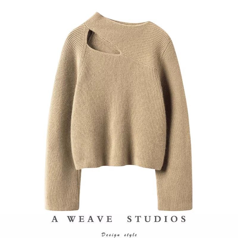 精致太好穿了~2025新款山羊绒不对称领型镂空纯色针织衫女士毛衣,女装/女士精品,羊绒衫,淘宝优惠券,粉丝福利购,淘宝优惠卷