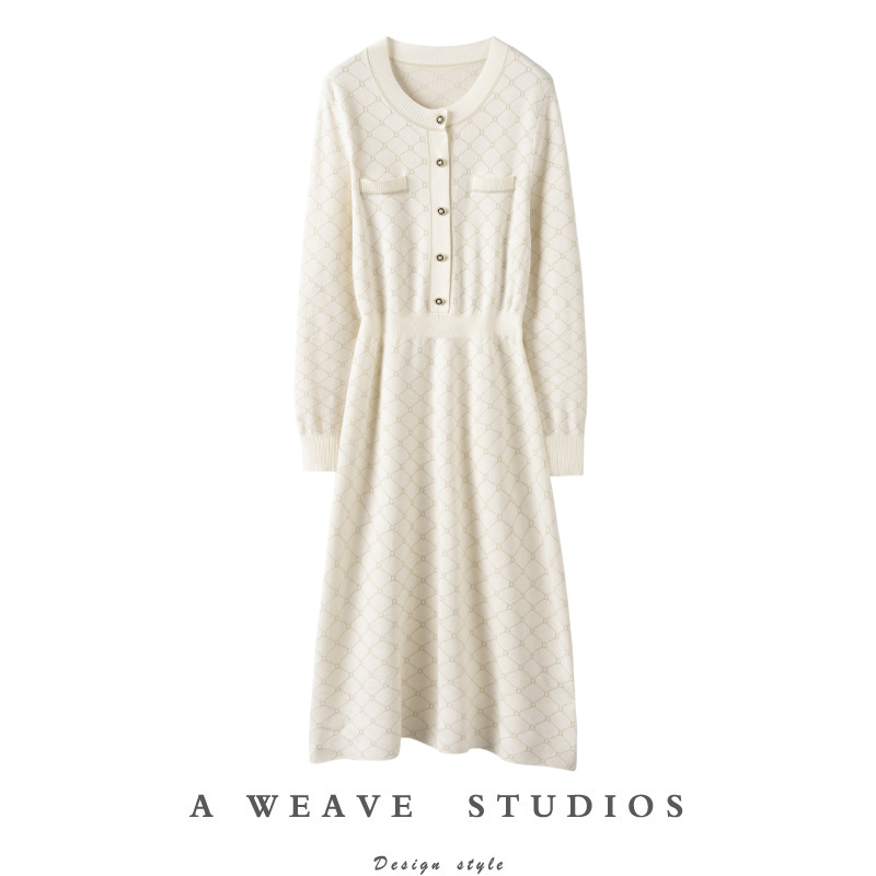 纯羊绒针织连衣裙女收腰毛衣