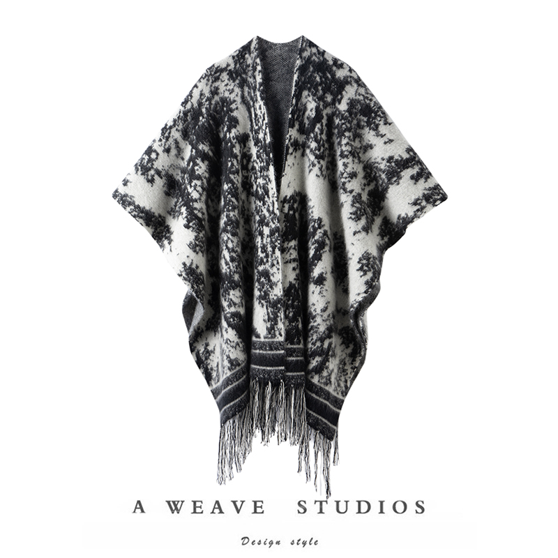 萨琪尼2025年新款时尚潮流撞色拉绒工艺针织100羊绒披肩