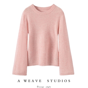 宽松空调罩衫 女圆领喇叭袖 100%纯山羊绒衫 上身太惊艳了