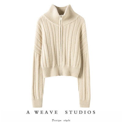 100纯羊绒拉链宽松百搭外套