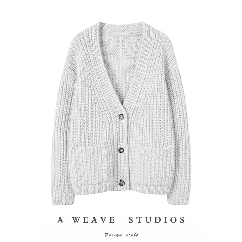 始于颜值~100%纯山羊绒开衫女加厚保暖V领针织毛衣宽松百搭