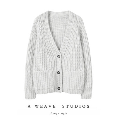 始于颜值~100%纯山羊绒开衫女加厚保暖V领针织毛衣宽松百搭