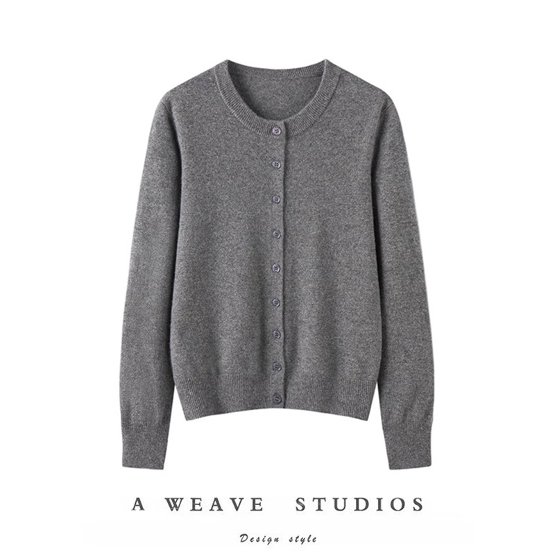 定义你的美~2025秋冬新款100%纯羊绒衫女圆领单排扣针织开衫毛衣
