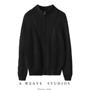 气质爱到痴狂!100纯山羊绒针织开衫女宽松毛衣拉链抽条厚外套