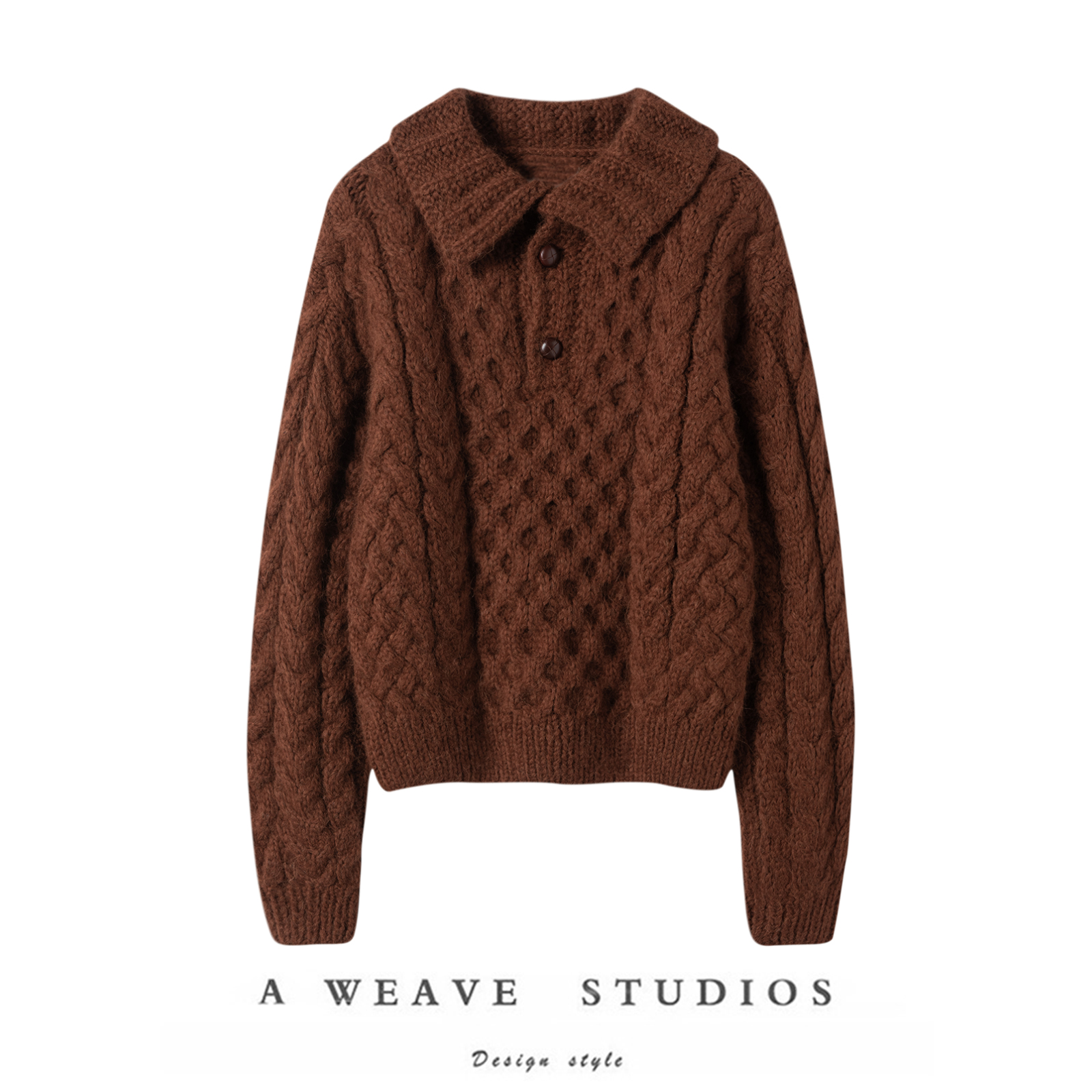 上身气质高档~2025新款100%山羊绒女绞花经典POIO领设计羊绒毛衣