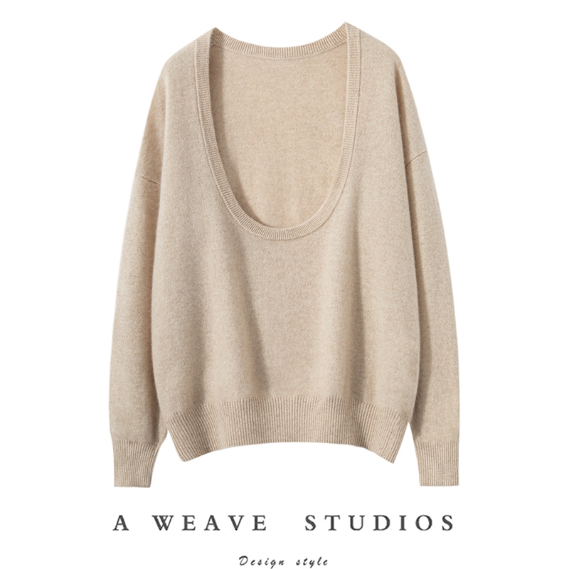 纯羊绒简约休闲深V领针织衫秋