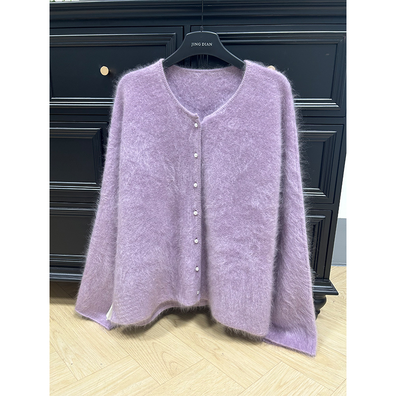 纯100山羊绒拉绒毛开衫针织毛衣