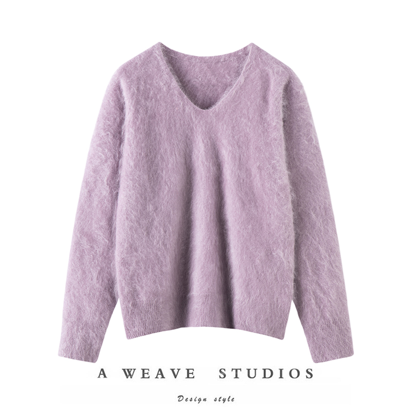 傍晚时分 云雾感拉毛100%山羊绒衫女氛围感拉绒长袖长毛宽松毛衣