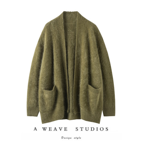 萨琪尼御寒'小皮草'100%纯山羊绒 宽松H版型围巾领开衫女