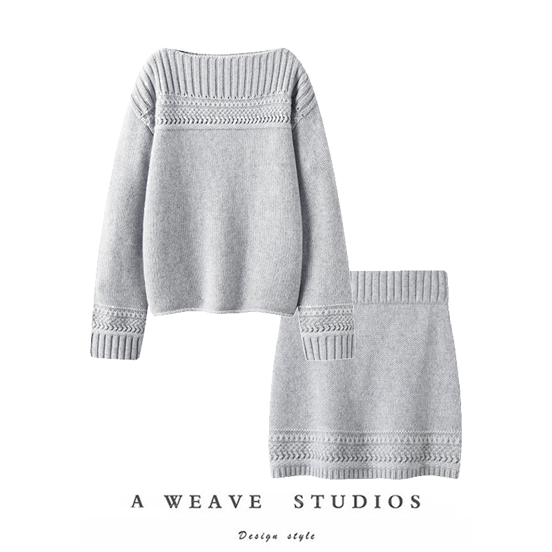 100%羊绒一字领长袖飞线花型套头针织衫2025秋装新款毛衣