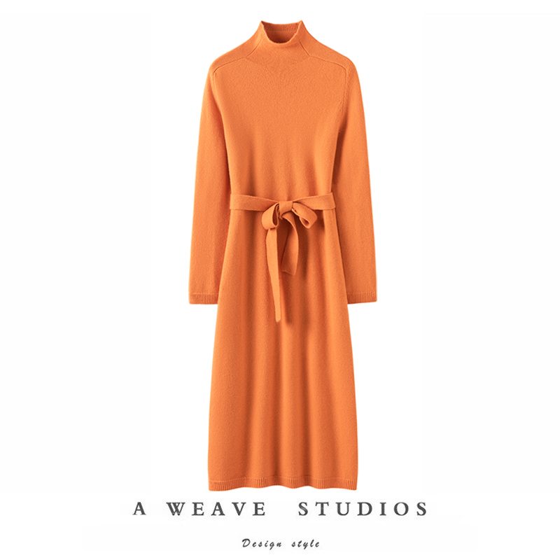 系带加厚高领羊绒衫女