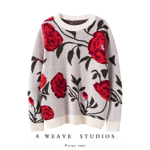 别样的唯美感！〓绒+〓复古玫瑰花密织廓形羊绒毛衣女2025冬